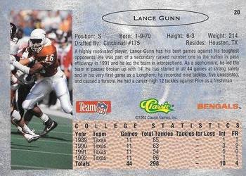 1993 Classic - Gold #20 Lance Gunn Back