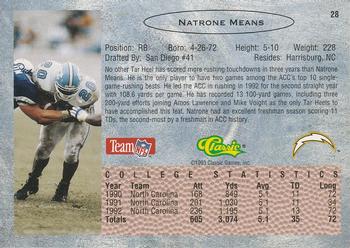 1993 Classic - Gold #28 Natrone Means Back