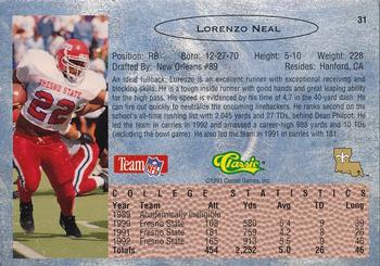 1993 Classic - Gold #31 Lorenzo Neal Back