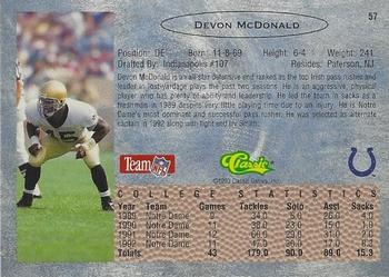 1993 Classic - Gold #57 Devon McDonald Back