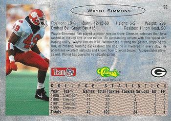 1993 Classic - Gold #92 Wayne Simmons Back