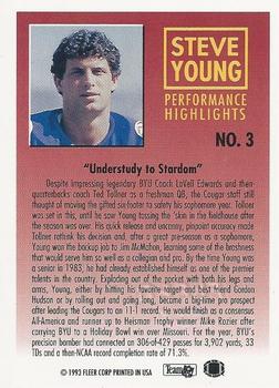 1993 Fleer - Steve Young: Performance Highlights Autographed #3 Steve Young Back