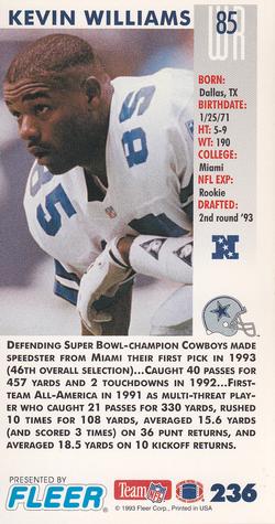 1993 GameDay #236 Kevin Williams Back