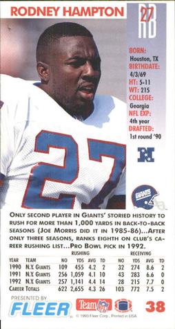 1993 GameDay #38 Rodney Hampton Back