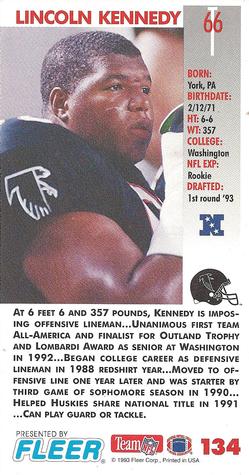 1993 GameDay #134 Lincoln Kennedy Back