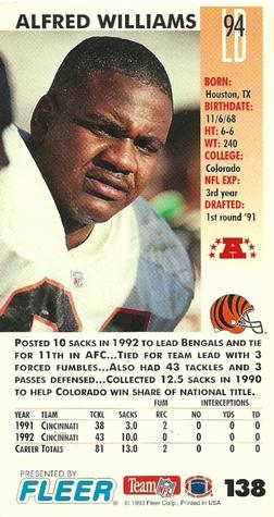 1993 GameDay #138 Alfred Williams Back