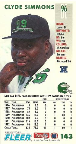 1993 GameDay #143 Clyde Simmons Back