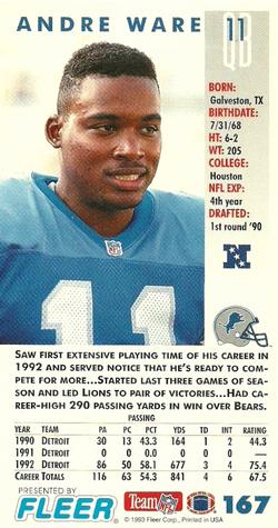 1993 GameDay #167 Andre Ware Back