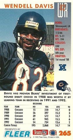 1993 GameDay #265 Wendell Davis Back