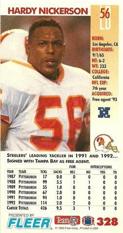 1993 GameDay #328 Hardy Nickerson Back