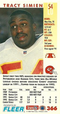 1993 GameDay #366 Tracy Simien Back
