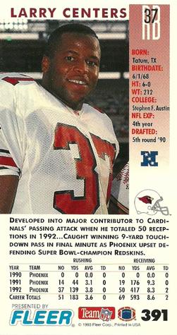 1993 GameDay #391 Larry Centers Back