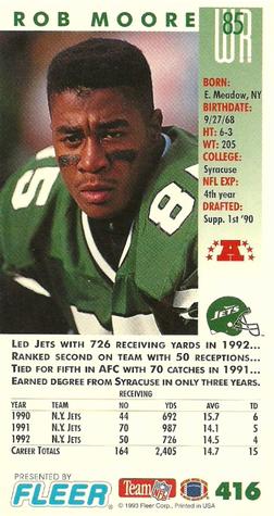 1993 GameDay #416 Rob Moore Back