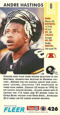 1993 GameDay #426 Andre Hastings Back