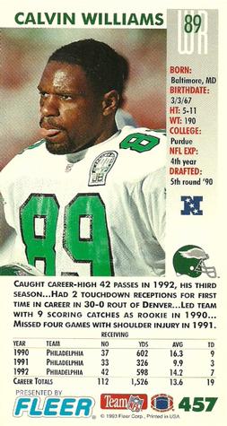 1993 GameDay #457 Calvin Williams Back