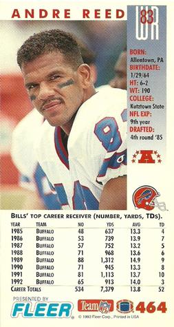 1993 GameDay #464 Andre Reed Back