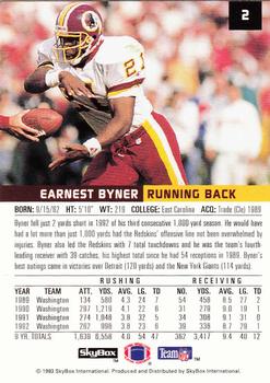 1993 SkyBox Premium #2 Earnest Byner Back
