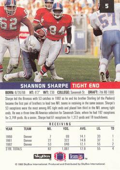 1993 SkyBox Premium #5 Shannon Sharpe Back