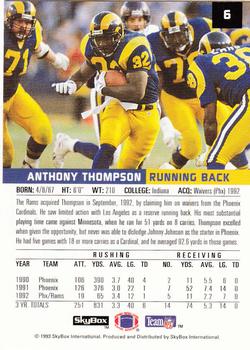 1993 SkyBox Premium #6 Anthony Thompson Back