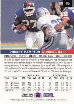 1993 SkyBox Premium #16 Rodney Hampton Back