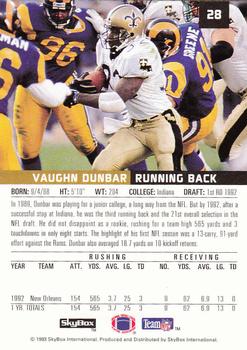 1993 SkyBox Premium #28 Vaughn Dunbar Back