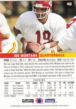 1993 SkyBox Premium #48 Joe Montana Back