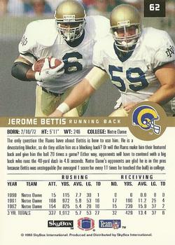 1993 SkyBox Premium #62 Jerome Bettis Back