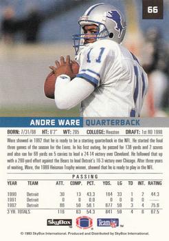 1993 SkyBox Premium #66 Andre Ware Back