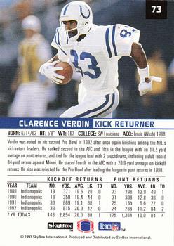 1993 SkyBox Premium #73 Clarence Verdin Back