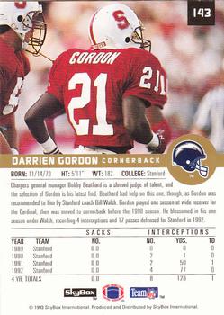 1993 SkyBox Premium #143 Darrien Gordon Back
