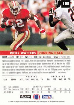 1993 SkyBox Premium #168 Ricky Watters Back