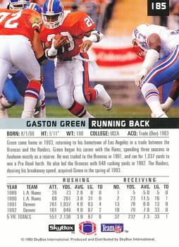 1993 SkyBox Premium #185 Gaston Green Back