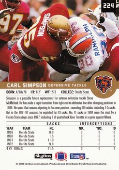 1993 SkyBox Premium #224 Carl Simpson Back