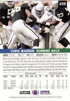 1993 SkyBox Premium #235 Chris Warren Back