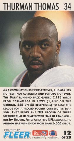 1993 GameDay - Gamebreakers #12 Thurman Thomas Back