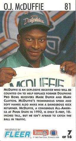 1993 GameDay - Rookie Standouts #7 O.J. McDuffie Back