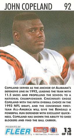 1993 GameDay - Rookie Standouts #13 John Copeland Back