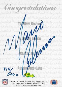 1993 Pro Line Live - Autographs #NNO Marco Coleman Back