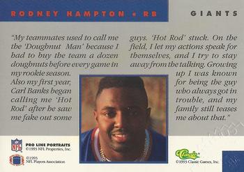 1993 Pro Line Portraits - Autographs #12 Rodney Hampton Back