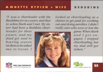 1993 Pro Line Portraits - Wives #25 Annette Rypien Back