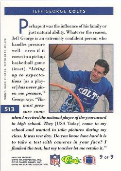 1993 Pro Line Profiles #513 Jeff George Back