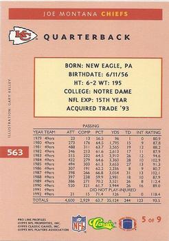 1993 Pro Line Profiles #563 Joe Montana Back