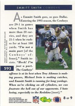 1993 Pro Line Profiles #593 Emmitt Smith Back