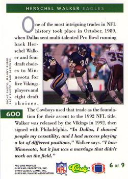 1993 Pro Line Profiles #600 Herschel Walker Back