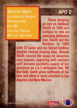 1993 Pro Set Power - All-Power Defense Gold #APD2 Anthony Smith Back