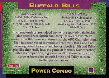 1993 Pro Set Power - Combos #5 Bruce Smith / Darryl Talley Back