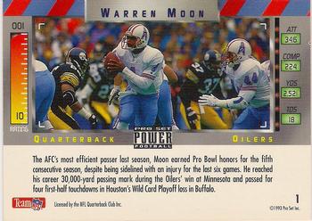 1993 Pro Set Power - Gold #1 Warren Moon Back