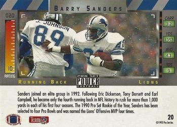1993 Pro Set Power - Gold #20 Barry Sanders Back