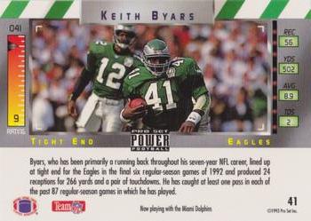 1993 Pro Set Power - Gold #41 Keith Byars Back