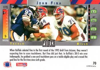 1993 Pro Set Power - Gold #70 John Fina Back